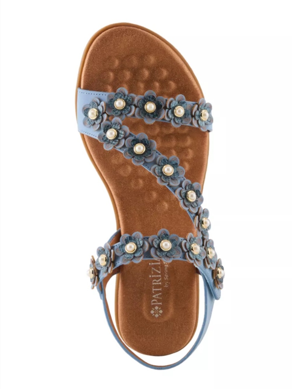 Patrizia Blue Floral Pearl-Accent Comfort Sandals